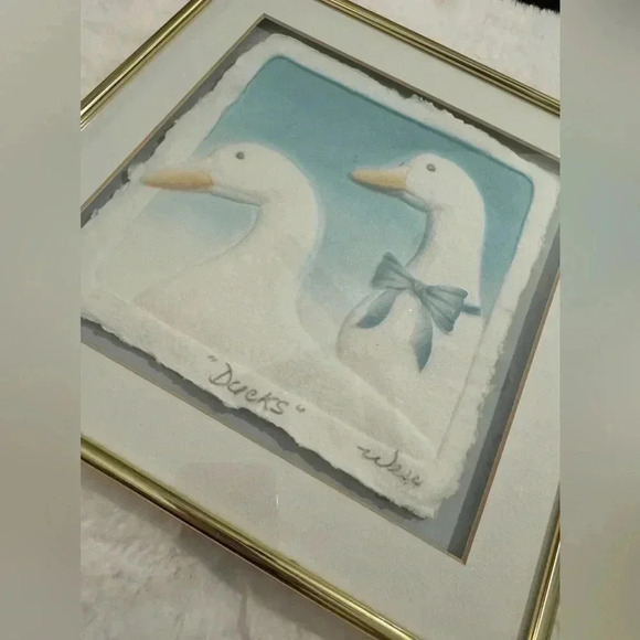 Wesley WESS Smith Ducks Hand Cast Paper Colored Framed Art MCM Signed Brass 90’s - Picture 6 of 13